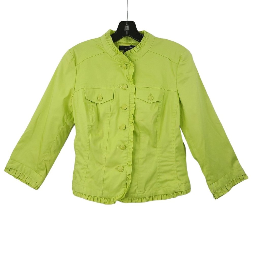 Sandro Button Front Jacket Womens S Lined Celery Green Career Wear Office NEW